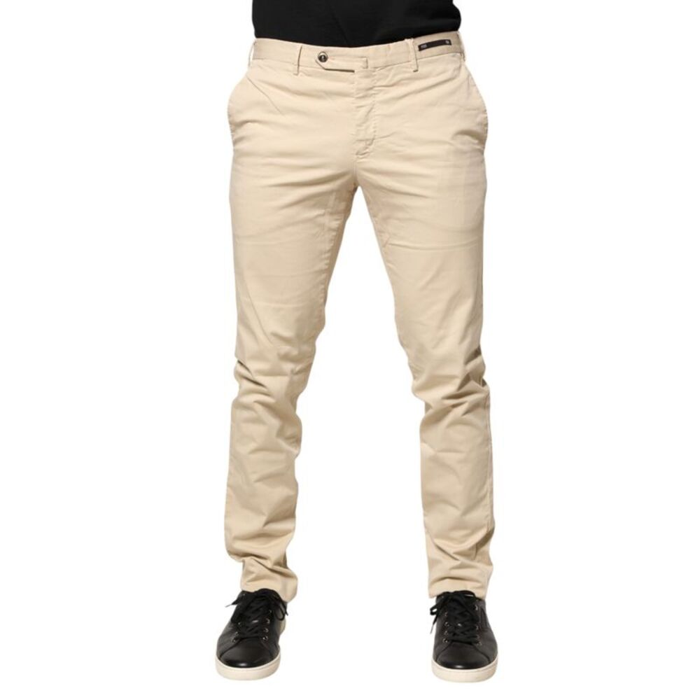 PT01 Beige Mid Waist Men Skinny Fit Chino Trouser Men's Pants